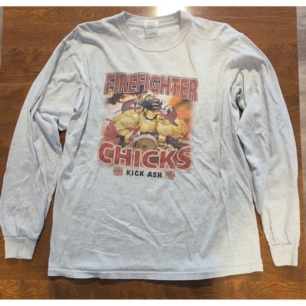 Gildan Firefighter Chicks Kick Ash Long Sleeve T-Shirt Gray Womens Medium